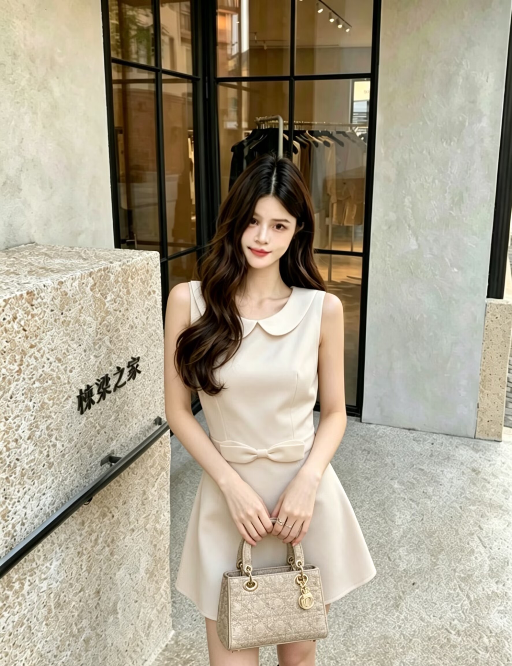 실사 윈저 미스 tr 사선 무늬 웨스트 로드 중 베이비 칼라 여성 드레스 허리 수축 슬림해 보이는 민소매 조끼 스커트