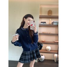 批发实拍2026新款秋冬韩系撞色木耳领上衣学院风灰色拼接长袖针织毛衣