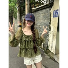 批发实拍  2026早秋法式波点荷叶边气质温柔<b class='q'>雪纺</b><b class='q'>长袖</b>小衫