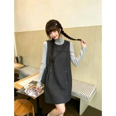 批发实拍韩系甜美小爱心气质无袖连衣裙女秋冬显瘦减龄针织打底衫套装