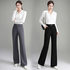 批发直筒裤女秋冬新款高腰宽松妈妈裤子显瘦休闲西装裤垂感窄版阔腿裤