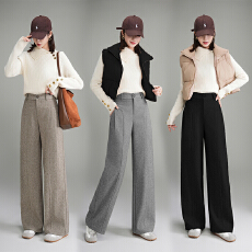 批发毛呢阔腿裤女春秋2025新款休闲裤女士呢子西装裤高腰直筒裤子