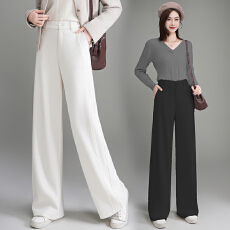 批发羊毛呢阔腿裤女春秋2025新款加厚宽松<b class='q'>裤子</b>女士窄版直筒呢子西装裤
