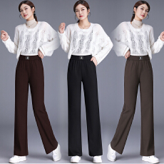 批发黑色窄版松紧腰直筒<b class='q'>裤</b>女2025新款春秋季小个子阔腿<b class='q'>裤</b><b class='q'>女士</b>休闲长<b class='q'>裤</b>