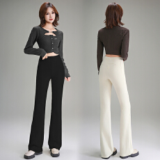 批发米<b class='q'>白</b>色<b class='q'>裤子</b>女长版2025秋冬季灯芯绒喇叭阔腿直筒长<b class='q'>裤子</b>