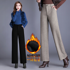 批发毛呢阔腿裤女秋冬2025新款高腰垂感加绒加厚拖地阔腿裤直筒长裤