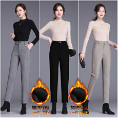 批发毛呢哈伦长裤女秋冬2025新款高腰加绒加厚宽松小脚烟管裤长裤子