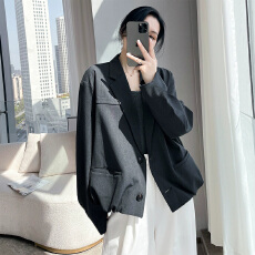 批发设计感褶皱通勤西装外套女2025年春秋新款韩系宽松显瘦小<b class='q'>西服</b>上衣