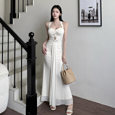 批发纯欲性感挂脖网纱<b class='q'>连衣裙</b>女收腰显瘦气质<b class='q'>名媛</b>生日礼服包臀鱼尾长裙