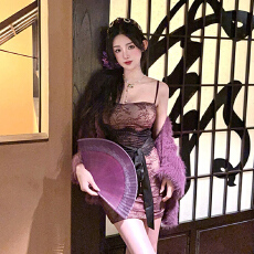 批发纯欲风吊带<b class='q'>连衣裙</b>女2026新款蝴蝶结绑带蕾丝裙子修身收腰包臀短裙