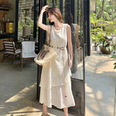 批发法式无袖假两件无袖背心连衣裙女夏2026新款<b class='q'>气质</b>漂亮长裙爆款流行