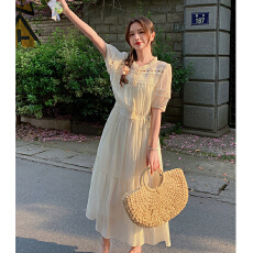 批发法式甜美高级感<b class='q'>镂空</b><b class='q'>连衣裙</b>女长裙2026夏季新款法式收腰显瘦茶歇裙