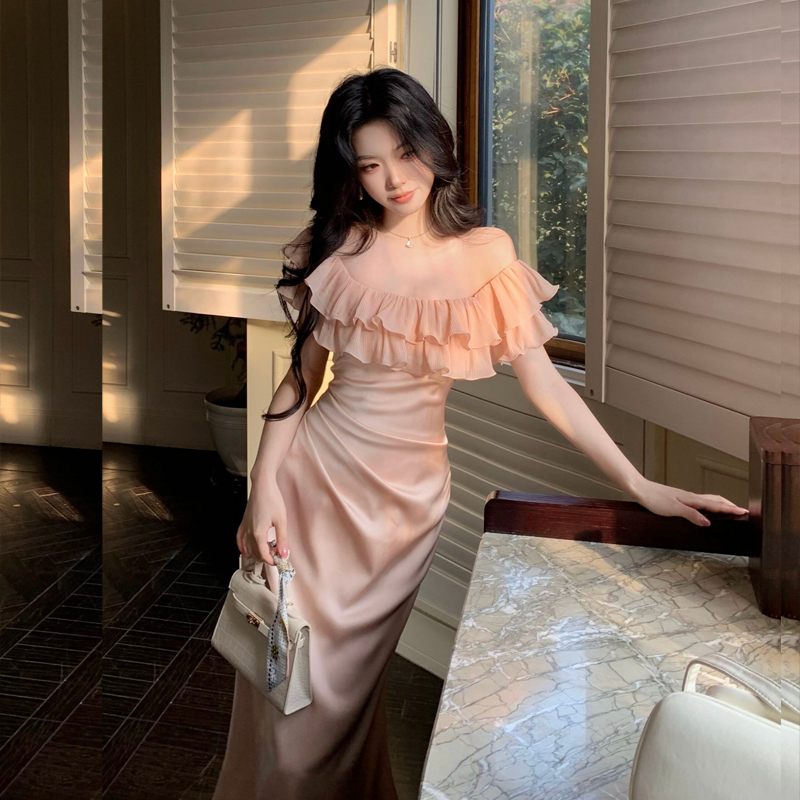 인어 진주 눈물 품격 순수한 욕망 새틴 프릴 오프숄더 표지 배 슬림해 보이는 인어 꼬리 여성 드레스 예복 치마