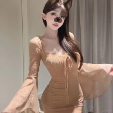 批发2026春夏新性感蕾丝长袖<b class='q'>连衣裙</b>女修身紧身鱼尾裙气质高级感蕾丝裙