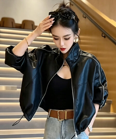 한 부서 쇼트 스타일 pu 가죽 재킷 여성 코트 2026 새로운 작은 키 캐주얼 품격 차가운 바람의 소리 오토바이 가죽 자켓 맨위