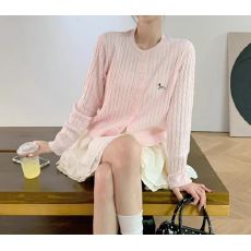 批发2025春秋装新款韩系粉色麻花针织开衫上衣女温柔气质穿搭毛衣外套