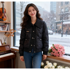 批发法式气质高级感轻薄翻领菱格棉服外套女秋冬复古时尚休闲保暖棉衣