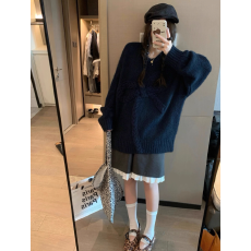 批发韩系复古慵懒风麻花蝴蝶结毛衣女秋季宽松显瘦百搭针织衫外穿上衣