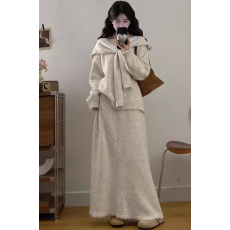 批发大码慵懒风套装裙女秋冬软糯披肩<b class='q'>毛衣</b>胖MM遮肚子显瘦半身裙两件套