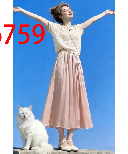 2026 여름 새로운 한 부서 디자인 센스 주문 구슬 홀로우 아웃 반팔 맨위 가져 가라. 하이웨이스트 슬림해 보이는 반신 스커트 투피스 세트