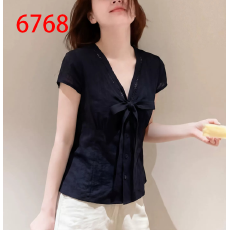 批发气质高级感V领短袖<b class='q'>衬衫</b><b class='q'>女装</b>夏季薄款蝴蝶结<b class='q'>衬衣</b>收腰显瘦别致上衣