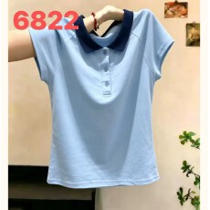 批发韩系蓝色翻领半开扣短袖T恤女夏季大码<b class='q'>胖妹妹</b>新款气质减龄上衣潮