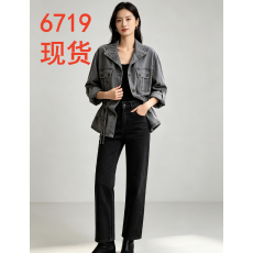 批发小众高级感做旧<b class='q'>牛仔</b>外套女 西装领抽绳收腰宽松工装风小个子外搭