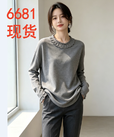 프랑스식 꽃잎 프릴 칼라 기본 셔츠 여성 가을 루즈핏 슬림해 보이는 레이스 커프스 부드러운 회색 긴팔 맨위