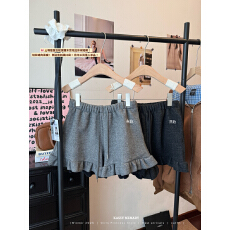 批发实拍实价 韩版木耳花边毛绒呢休闲靴裤女冬季小个子外穿高腰短裤