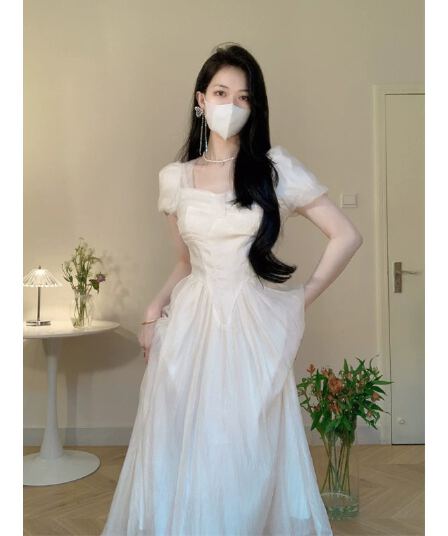 라이센스 등록 샤오 바이 치마 프랑스식 참여 생일 party 작은 행사 치마 보통 웨어러블 화이트 광장 칼라 드레스