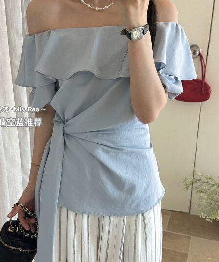 miss rao 신화 야오 aot- 고급 센스 단색 허리 수축 스트랩 디자인 섹션 작은 셔츠 제외 된 바지 62213