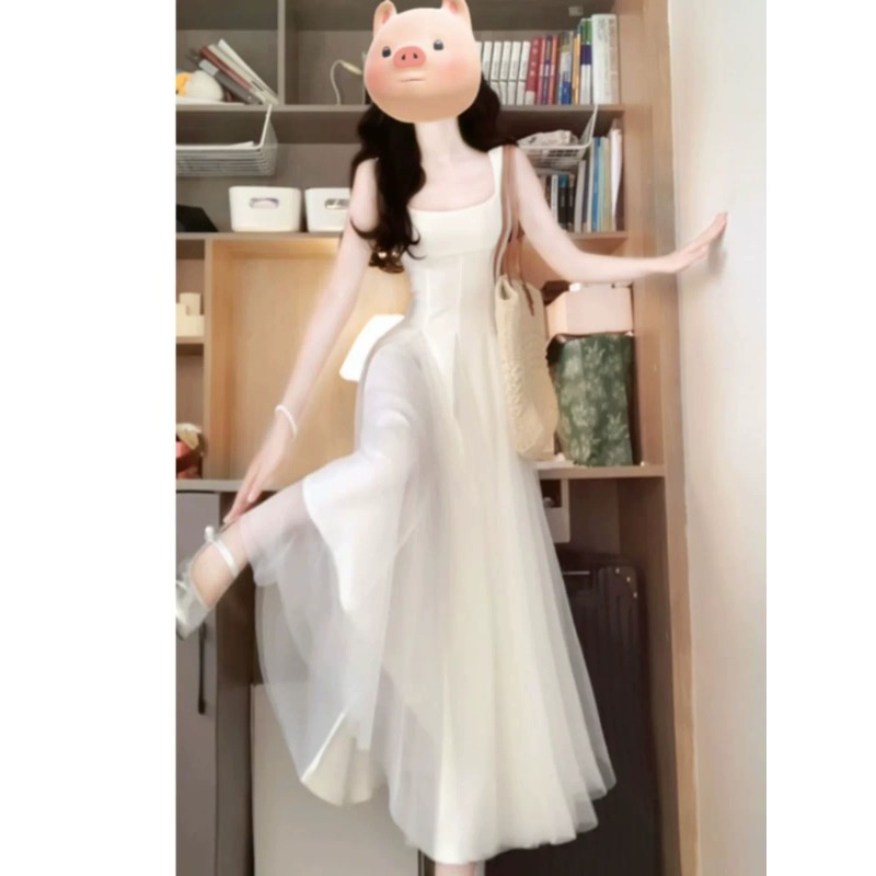 하나부터 왈츠 화이트 슬립 여성 드레스 망사 퍼프 요정 고급 센스 품격 라이센스 롱 스커트