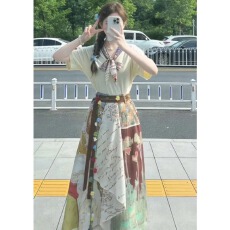 批发油画田园风汉<b class='q'>服</b>套装女2026夏季浅黄色上衣半身裙两件套古风仙气