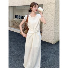 批发早<b class='q'>春</b>初夏巨好看的独特绝美漂亮淡人海边穿搭法式掐腰白色连衣裙女