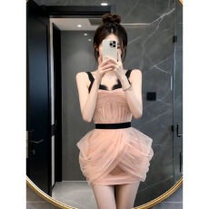 批发法式氛围感气质网纱修身连衣裙女装2026<b class='q'>春</b>季新款收腰包臀礼服短裙