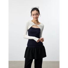 批发假两件纽结撞色修身磨毛打底<b class='q'>针织衫</b>