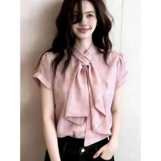 批发2026夏季温柔风甜美减龄<b class='q'>格子</b><b class='q'>衬衫</b>韩版新款潮流时髦洋气短袖<b class='q'>衬衣</b>女