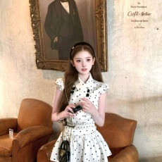 批发迟伞伞26/ss 爱丽丝来信 彼得潘不规则领波点<b class='q'>衬衫</b>上衣短裙套装夏