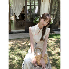 批发改良旗袍复古绣花连衣裙子新中式2026夏季新款女修身显瘦气质立领