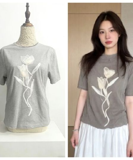 한 부서 슈퍼 잘 생긴 ~ 중 꽃무늬 프린트 긍정적 인 어깨 반팔 티셔츠 여성 2026 여름 새로운 맨위 디자인 센스 작은 대중