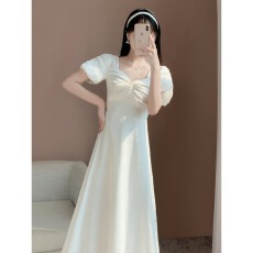 批发夏季法式气质温柔初恋少女显瘦长裙<b class='q'>高档</b>白色领证礼服公主风<b class='q'>连衣裙</b>