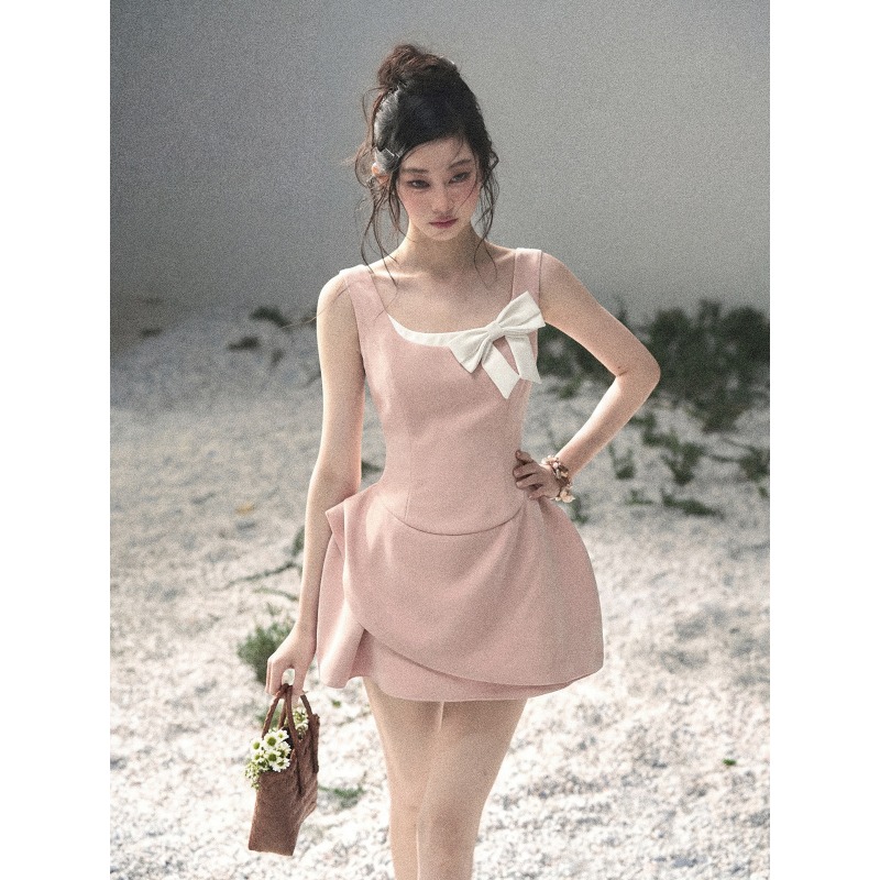 aomalm 덜 또한 눈 그녀 ~ 중 달콤한 의미 싱크대 페이크 레이어드 프랑스식 여성 드레스 이른 봄 예복 치마 미니 스커트