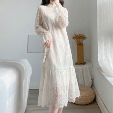 批发女装秋季温柔垂感仙女内搭气质蕾丝连衣裙<b class='q'>中长款</b>加厚打底长袖裙子