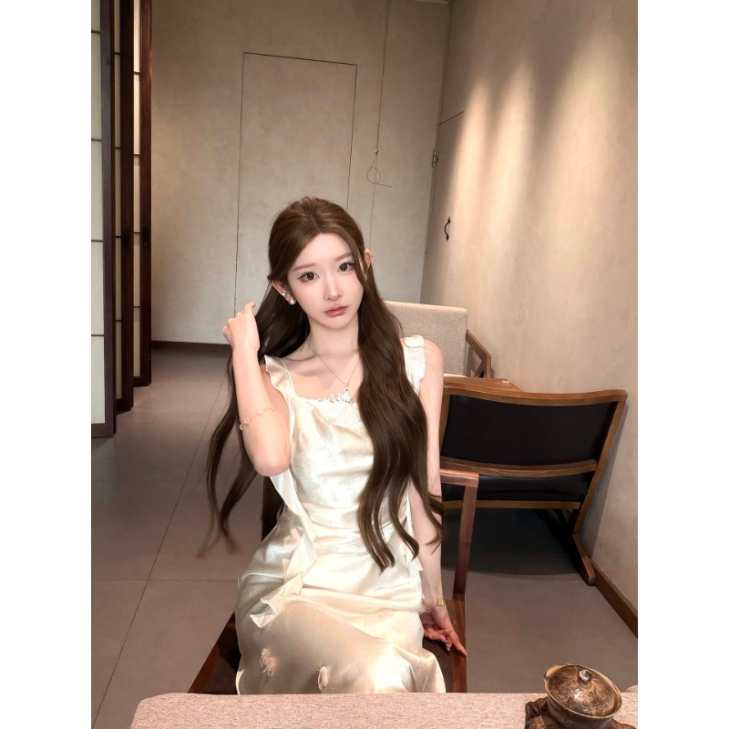 파빌리온 와우 달 떨어지는 서리 후아 이슬 생각하기 개선 아세트산 슬립 드레스 여성 2026 새로운 순수한 욕망 바람 민소매 드레스