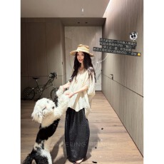 批发钱美西 夏日轻薄<b class='q'>防晒</b>罩衫薄纱上衣 抗皱V领褶皱温柔风宽松衬衫女