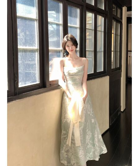 하나부터 순간 가을 수영장 늦게 棠 3 차원 꽃무늬 광장 칼라 슬립 드레스 허리 수축 슬림해 보이는 둘 색상 선택 사항 요정 치마