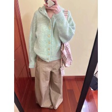 批发芝士~慵懒温柔风长袖连帽针织开衫秋季新款减龄宽松百搭毛衣外套