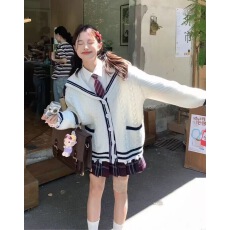 批发东京岁时记JK<b class='q'>制服</b>毛衣针织开衫外套女藏青色<b class='q'>海军</b>领学院风宽松慵懒