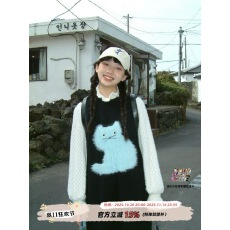 批发芝士~手绘猫咪羊毛针织背心<b class='q'>连衣裙</b>小个子甜美<b class='q'>可爱</b>无袖毛衣裙