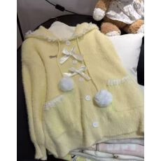 批发芝士~原创<b class='q'>日系</b><b class='q'>甜美</b>毛茸茸连帽外套女秋冬软糯开衫毛衣女